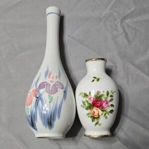 Royal Albert Rose Bud Vase & White Floriral Bud Vase Set